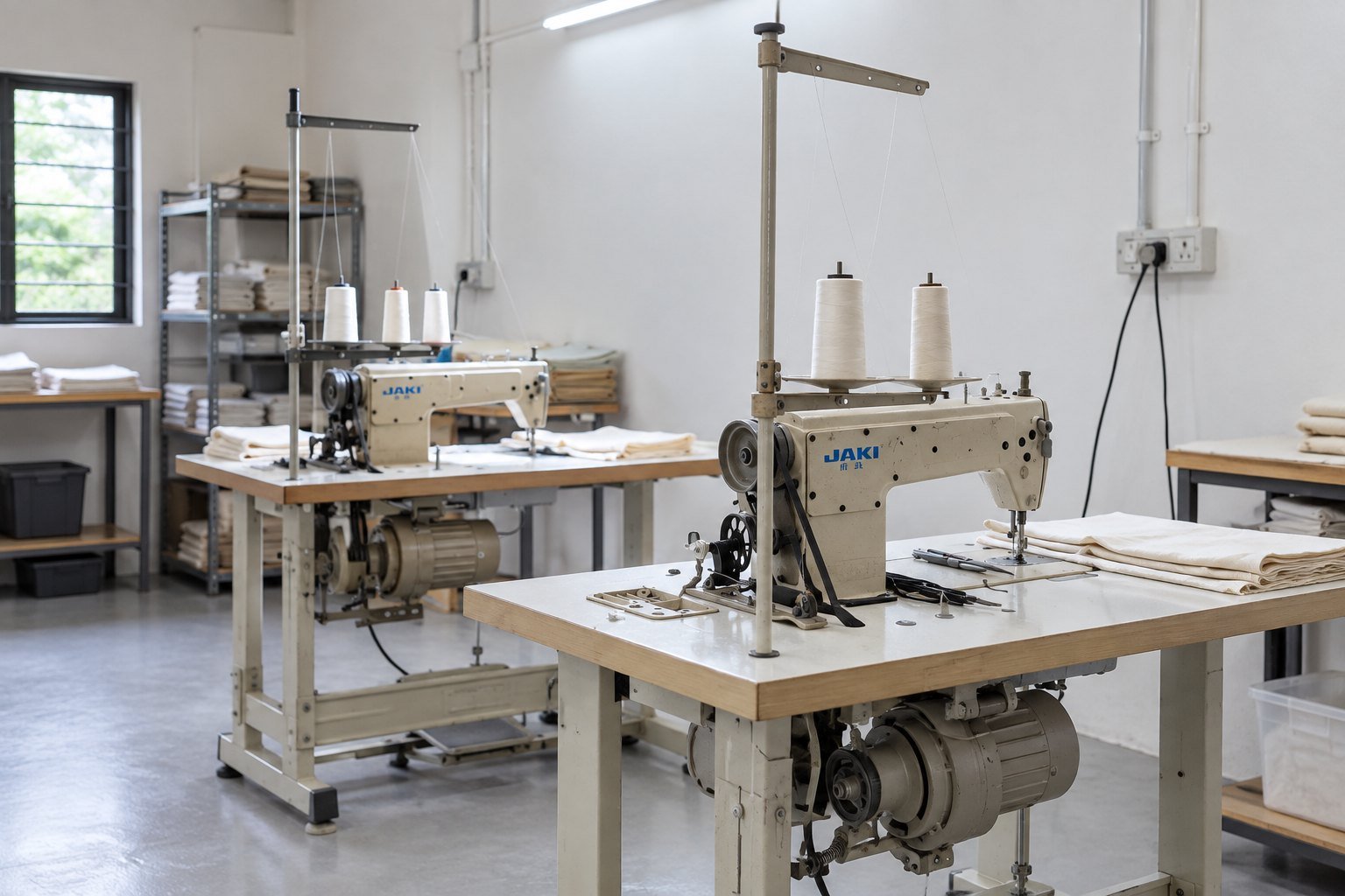 Pentacle industrial stitching machines in a clean production workspace
